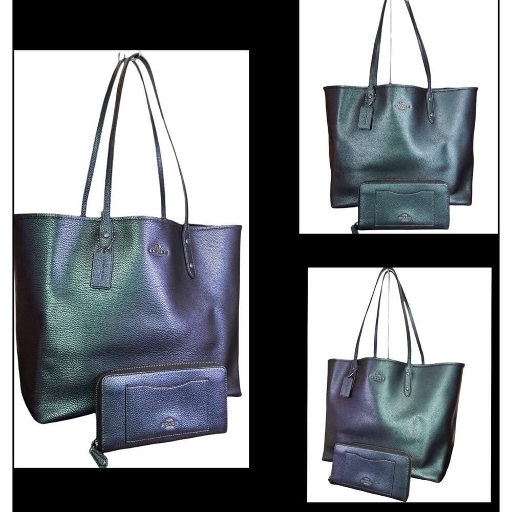 Coach Hologram Leather Open City Tote & Wallet Color Shifting Oil Slick F22550